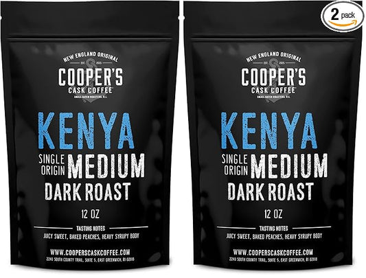 Kenya AA Medium Dark Roast Coffee Beans, Single Origin Whole Bean Coffee, Full Bodied Gourmet Coffee - 12 oz Bag (Pack of 2)