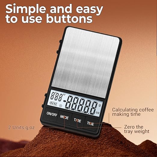 Digital Coffee Scale with Timer,Espresso Scale 1000g x 0.1g Mini Barista Scale,Pocket Food Scale Gram and Ounces with LCD Display/Auto-Off/Tare Function(Batteries Included)