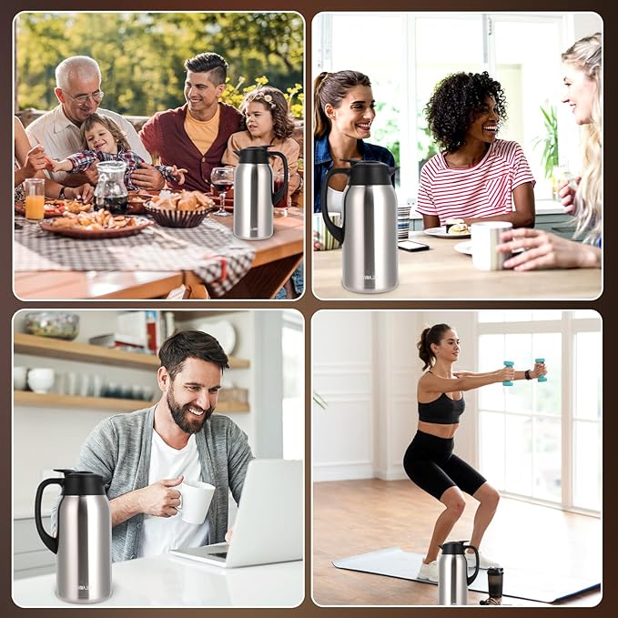 316Stainless Steel Coffee Carafe 84oz - 12 Hours Hot & 24 Hours Cold Large Capacity Coffee Server for Home/Office/Camping Silver