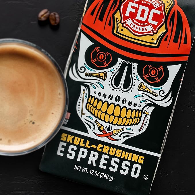 Fire Department Coffee - Gives Back to Firefighters - Full-Bodied & Bold Skull Crushing Espresso Ground Coffee - Roasted in the USA - Veteran Owned - 12 oz