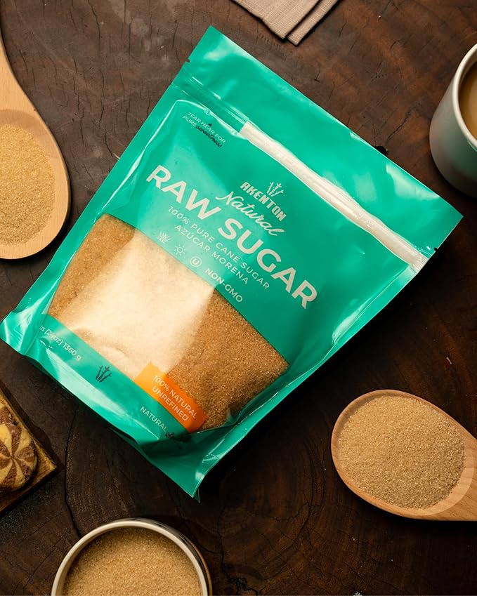 Akenton Natural Raw Cane Sugar, 3 Pound Resealable Bag | 100% Natural, Unprocessed, Unbleached, Unrefined Sugar | Gluten-Free, Vegan, Kosher | Non-GMO Project Verified