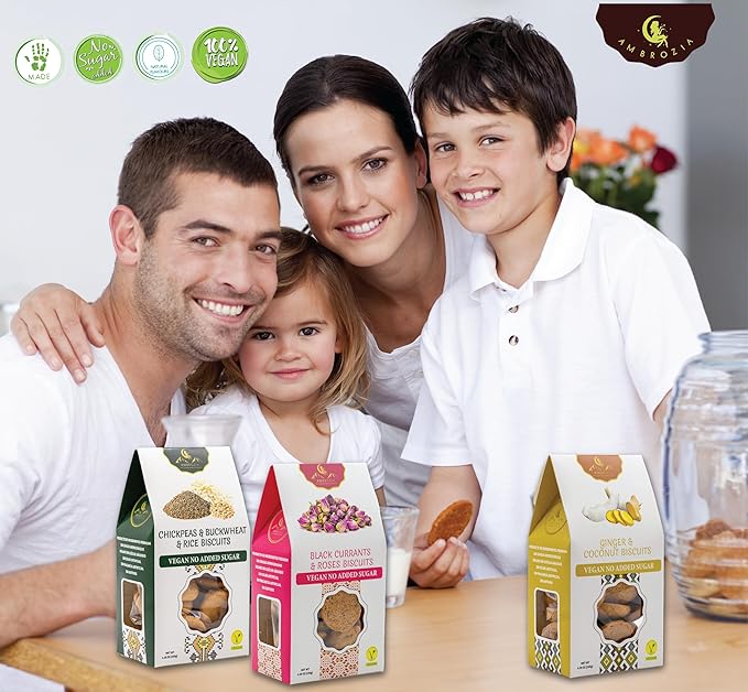 Ambrozia Vegan Snack Biscuits – Coconut & Cranberry - Soft Baked, No Added Sugar, Clean Label, High Fiber & Wholesome Ingredients, Kid-Friendly, Healthy Snacks for Active Lifestyles, 4 x 4.58 Oz