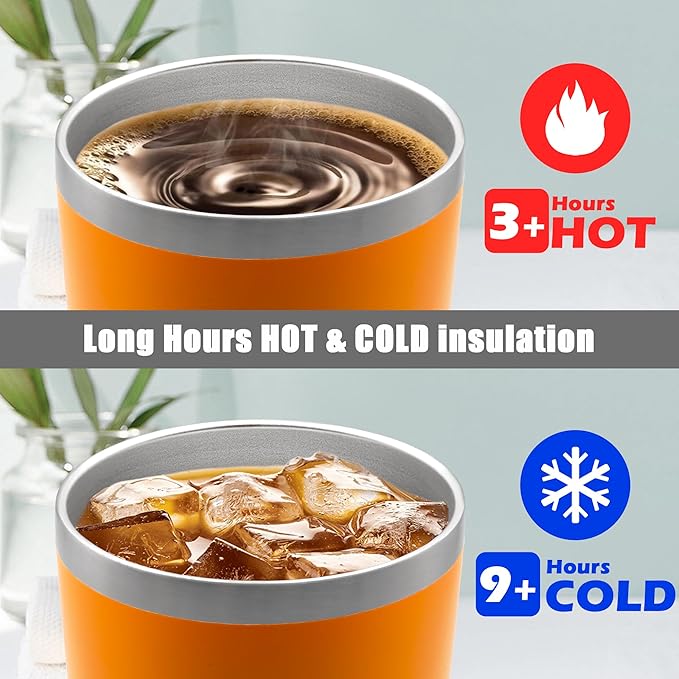 20 oz Tumbler Coffee Travel Tumblers Bulk with Lid Stainless Steel Double Wall Vacuum Insulated Mug Powder Coated Cups fit Car Cupholder for Hot and Cold - Orange, 12Pack