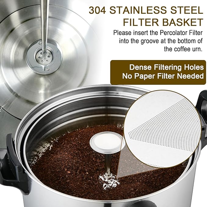 Coffee Percolator Large Coffee Maker 155 Cups Commercial Coffee Urn Electric Industrial Coffee Maker Hot Water Dispenser Tea Maker Machine for Catering, Church, Restaurant Dual Layer Stainless Steel