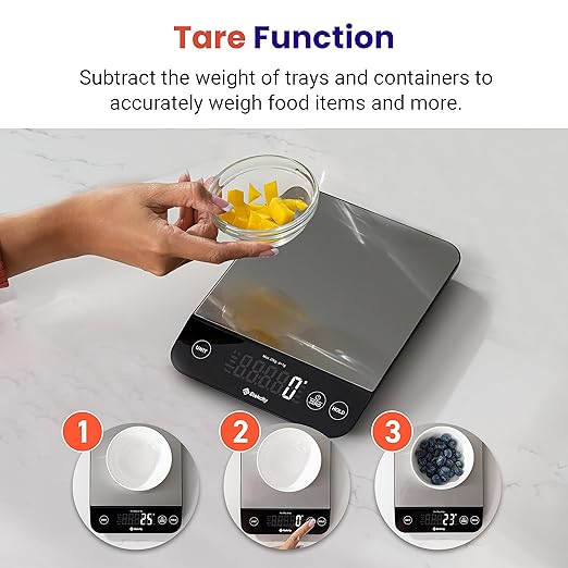 Etekcity Digital Food Kitchen Scale, Grams and Oz for Weight Loss, Baking and Cooking, 0.05oz/1g Precise Graduation,5 Weight Units, IPX6 Waterproof, USB Rechargeable,304 Stainless Steel-Silver, 22lb