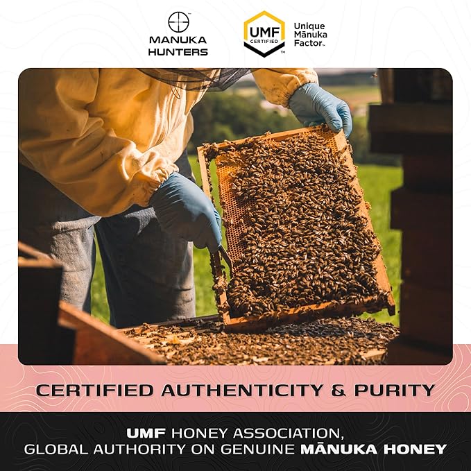 Manuka Hunters UMF 20+/MGO 830+ Certified New Zealand Manuka Honey - 100% Pure Natural Sweetener - Gluten, Dairy Free - Ideal for Tea, Coffee, Smoothies, and Baking - Sustainable - 8.8oz/250g Jar