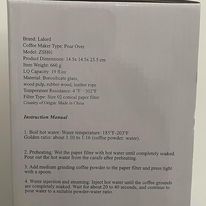 Pour Over Coffee Maker, 19 oz Borosilicate Glass Coffee Carafe with 100 PCS Paper Filter, Wooden Collar & Cowhide rope, Glass Coffee dripper (Clear, 550 ml)