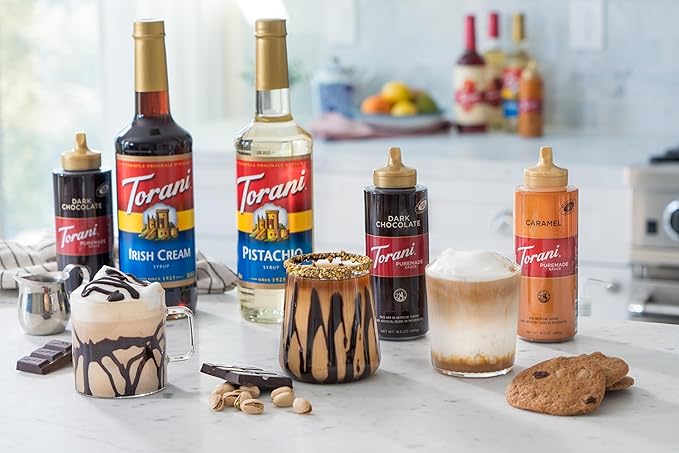 Torani Puremade Dessert & Drink Sauce Variety Pack, Chocolate Caramel, Dark Chocolate, White Chocolate & Caramel, 16.5 fl oz (Set of 4)