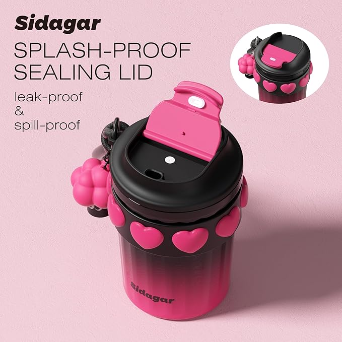 12 OZ Travel Coffee Mug with Lid Spill Proof Leak Proof, Stainless Steel Thermal Coffee Tumbler for Hot and Cold, Resuable Insulated Coffee Cup For Women, Black and Pink