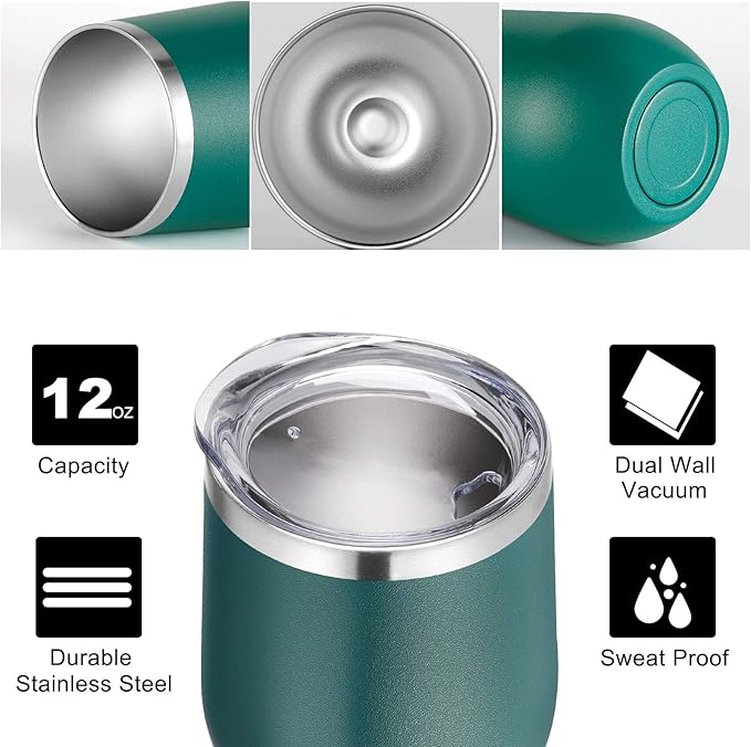 VEGOND Wine Tumblers Bulk 6 Pack, 12oz Stainless Steel Stemless Wine Glass with Lids and Straws, Double Wall Vacuum Insulated Tumbler Cup, Coffee Mug for Cold Hot Drinks