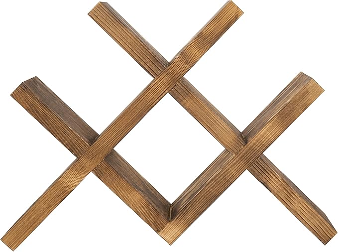 MyGift 4-Bottle Rustic Brown Wood Wine Rack for Countertop - Brushed Country Rustic Style, Compact Storage for Kitchen, Bar, Dining Room (Holds 750ml Bottles)