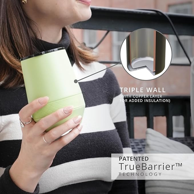 Elemental Recess Wine Tumbler - Triple Wall Insulated Stainless Steel Coffee Mug for Hot & Cold Drinks - Portable Cup with Shatterproof Sip Lid for Camping, Outdoor & Travel - 10oz - Key Lime