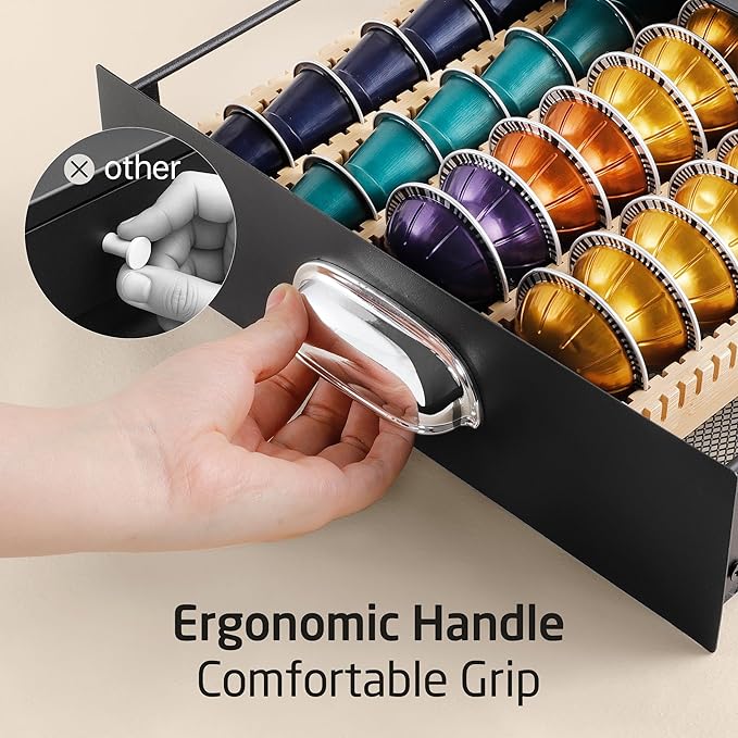 KES Natural Marble Top Coffee Pod Holder Drawer, Adjustable Metal Coffee Pod Organizer Fit All Pods Size (Nespresso Vertuo, K-cup, Nespresso Origin Capsules), 40/52Pcs Capacity, Black, KCPH503-BK