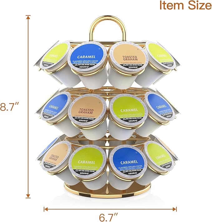 Coffee Pod Storage Organizer for K-Cup Pods, K Cup Holder,K Cup Carousel, Home Office Kitchen Counter Coffee Station Organizer (27 Pods Capacity-Gold)