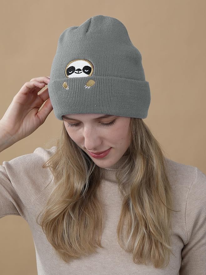 Sloth Gifts Hat Beanie for Women Men Coffee Lover Animal Funny Sloth Themed Accessories Related Decor Stuff