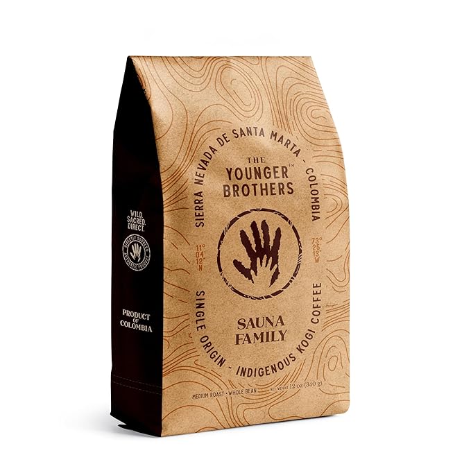 The Younger Brothers Trading Co. Kogi Coffee | Indigenous Wild Grown Whole Bean | Ethically Sourced Single Origin Colombian Coffee | Kogi Sauna Family Medium Roast, 12 Ounce (Pack of 1)