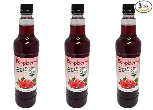 Joe’s Syrup Organic Flavored Syrup, Organic Raspberry, 750 ml (3 Pack)