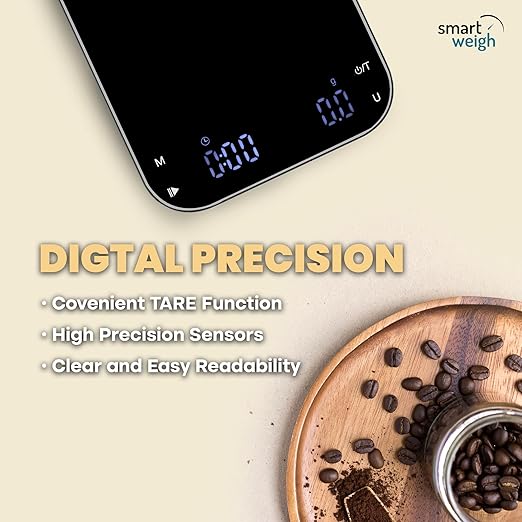 Smart Weigh Coffee Scale 3000g x 0.1g High Precision Sensors Accurate Scale for Espresso Pour-Over Coffee Digital Kitchen Food Scale for Baking Portable Kitchen Scale with LED Display