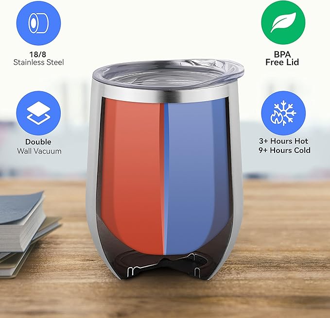 DOMICARE Stainless Steel Wine Tumbler Bulk with Lid, Personalized Insulated Tumblers Set, 12oz Travel Coffee Cups Pack of 4, Stainless steel