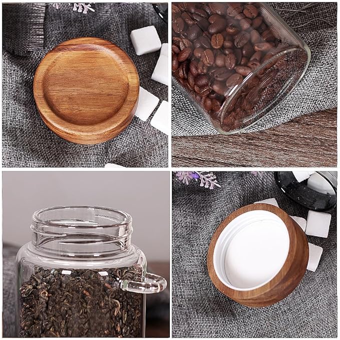 SAIOOL Sugar Jar with Lid and Spoon Set of 2, 16 OZ Tea Canisters for Loose Tea Jars with Screw Mouth, Coffee Container for Ground, Retro Style Truly Airtight