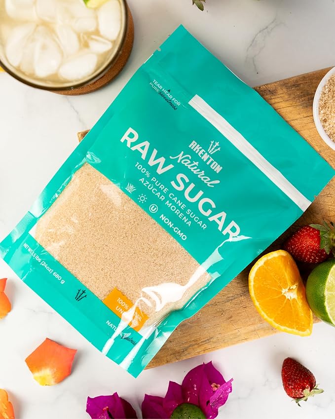 Akenton Natural Raw Cane Sugar, 3 Pound Resealable Bag | 100% Natural, Unprocessed, Unbleached, Unrefined Sugar | Gluten-Free, Vegan, Kosher | Non-GMO Project Verified