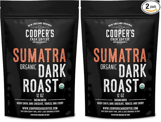 Organic Dark Roast Sumatra, Ground Coffee, Single Origin Grade 1 Premium Coffee - 12 oz Bag (Pack of 2)
