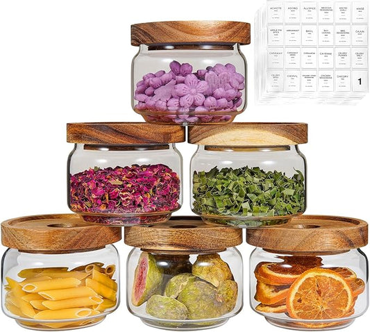 Glass Spice Jar Coffee Sugar Container Airtight Glass Jar Food Storage Canisters Bottle for Kitchen Seasoning Tea Herb Overnight Oats Bar Parfait Snacks (6 * 250ml(8.4oz))