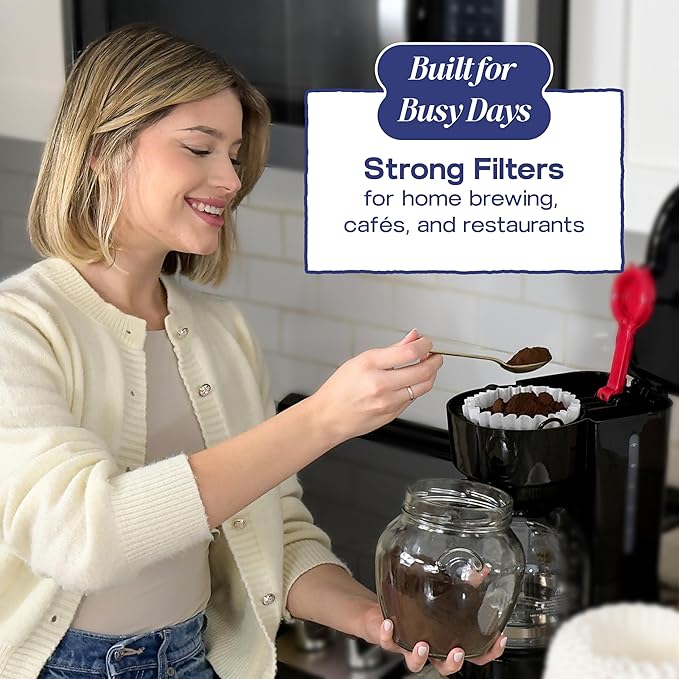 Pine & Pebble® Large Coffee Filters (500 Ct) | Tall-Walled Basket Style (9.84" x 4.33") | No Grounds, No Mess | Fits BUNN & 12-Cup Commercial Brewers | Ideal for Home, Office & Cafés