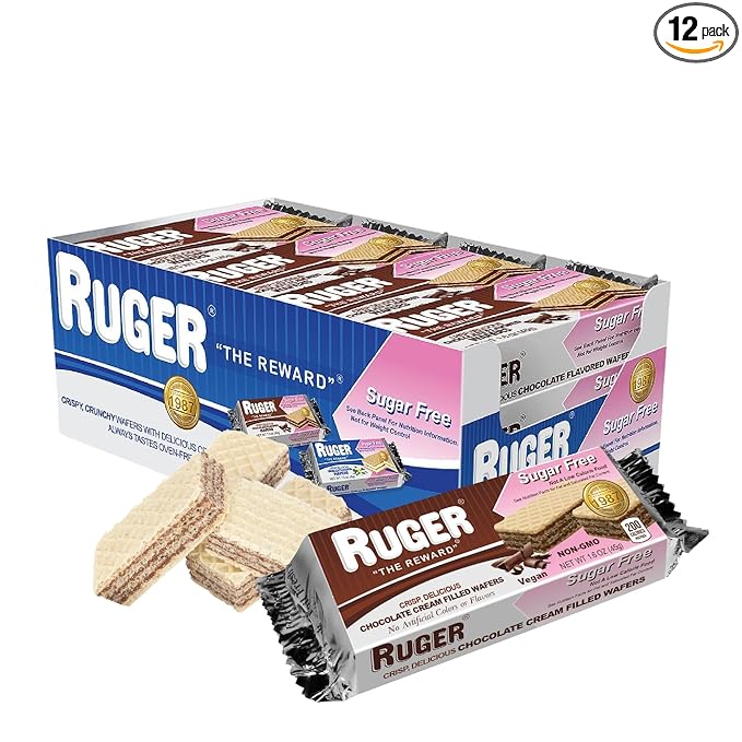 RUGER Sugar-Free Chocolate Wafers 1.6 Ounce (Pack of 12) - Deliciously Crisp and Guilt-Free Chocolate Treats with Natural Ingredients, Non-GMO, Vegan, No Artificial Colors or Flavors - Perfect for Weddings, Anniversaries, Birthdays, and Everyday Snacking