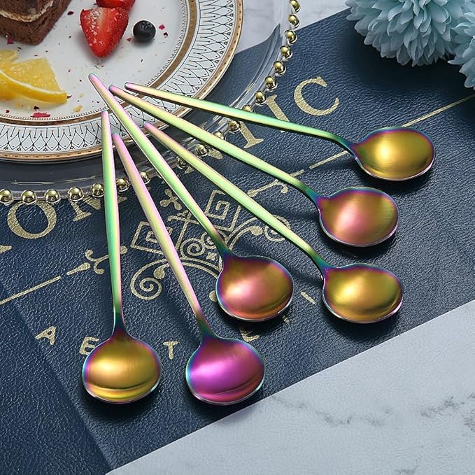 Matt Rainbow Teaspoons 6 Piece, 6.6'' - Stainless Steel, Colorful, Dishwasher Safe