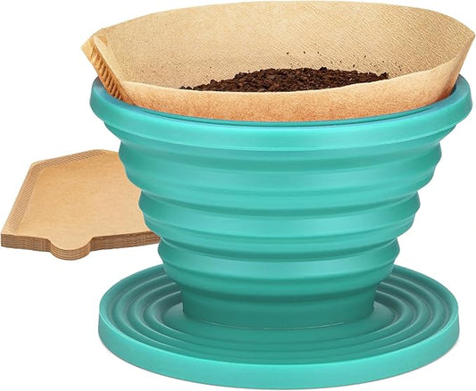 COLETTI Sierra Camping Pour Over Coffee Dripper — Collapsible Pour Over Coffee Dripper — Includes Pack of Paper Filters [Teal, Pack of 1]