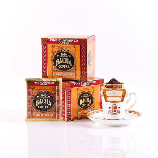 Bacha Coffee | Marocchissimo! Fine Flavoured, 100% Arabica Specialty Coffee Beans, Medium Roast, x12 Individually Wrapped Single Serve Filter Bags