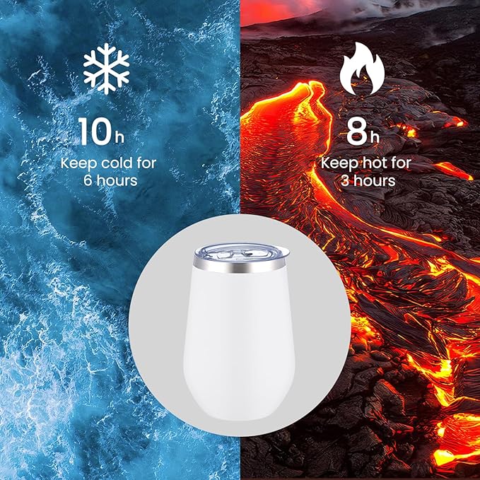 MEWAY Durable 12oz Stainless Steel Wine Tumbler with Lid and straw - Vacuum Insulated Coffee and Wine Cup for Travel, Parties, and Outdoor Events(White, Set of 12)