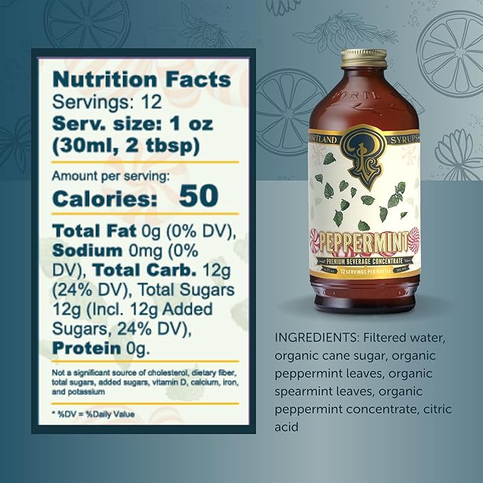 Portland Syrups Peppermint Syrup for Lattes, Coffee & Mocktails - Organic Cane Sugar & Peppermint for Hot Cocoa & Holiday Recipes - Rich Flavor & Whole Ingredients - 12 oz, 12-24 Servings (Pack of 1)