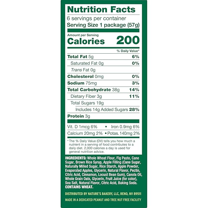 Nature's Bakery Whole Wheat Fig Bars, Apple Cinnamon, Real Fruit, Vegan, Non-GMO, Snack Bar, 1 Box With 12 Twin Packs (12 Twin Packs)