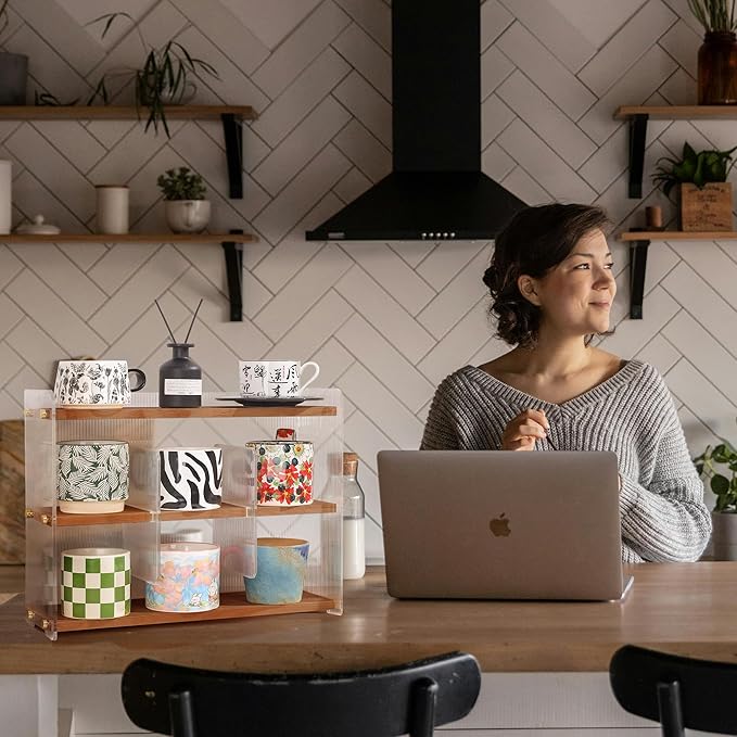 Coffee Mug Holder Wooden Cup Station Organizer 3-Tier Cup Holder for Coffee Bar Mug Display Rack for Countertop Mug Holder Shelf for Home Kitchen Nut Brown