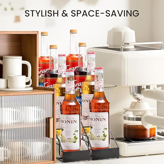 Mustry Coffee Syrup Rack for Coffee Bar Accessories, Fits with Torani and Monin Syrup, Coffee Bar Organizer Holds 4 Bottles