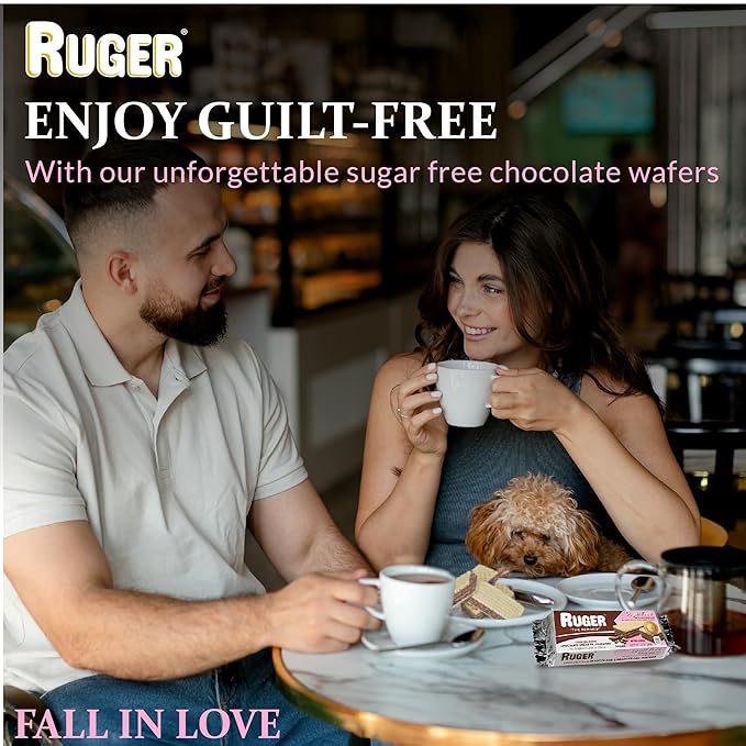 RUGER Sugar-Free Chocolate Wafers 1.6 Ounce (Pack of 12) - Deliciously Crisp and Guilt-Free Chocolate Treats with Natural Ingredients, Non-GMO, Vegan, No Artificial Colors or Flavors - Perfect for Weddings, Anniversaries, Birthdays, and Everyday Snacking