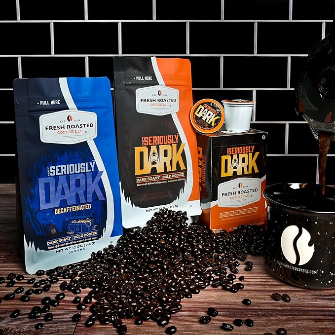 Fresh Roasted Coffee, Seriously Dark Artisan Blend, 12 oz, Dark Roast, Kosher, Ground