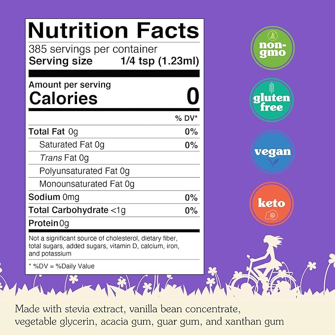 NuNaturals Stevia Syrup, Sugar-Free Sweetener, Plant-Based Sugar Substitute, Zero Calorie, Vanilla Flavor, 16 oz