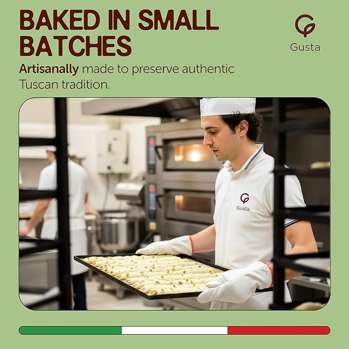 Gusta Pistachio Biscotti - Authentic Tuscan Italian Cookies - Artisanal Recipe with Whole Pistachios - Made in Italy - Only Few Ingredients, Nothing Artificial - 8.82oz