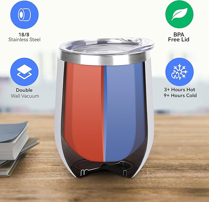 DOMICARE Stainless Steel Wine Tumbler Bulk with Lid, Personalized White Insulated Tumblers Set, 12oz Travel Coffee Cups Pack of 12