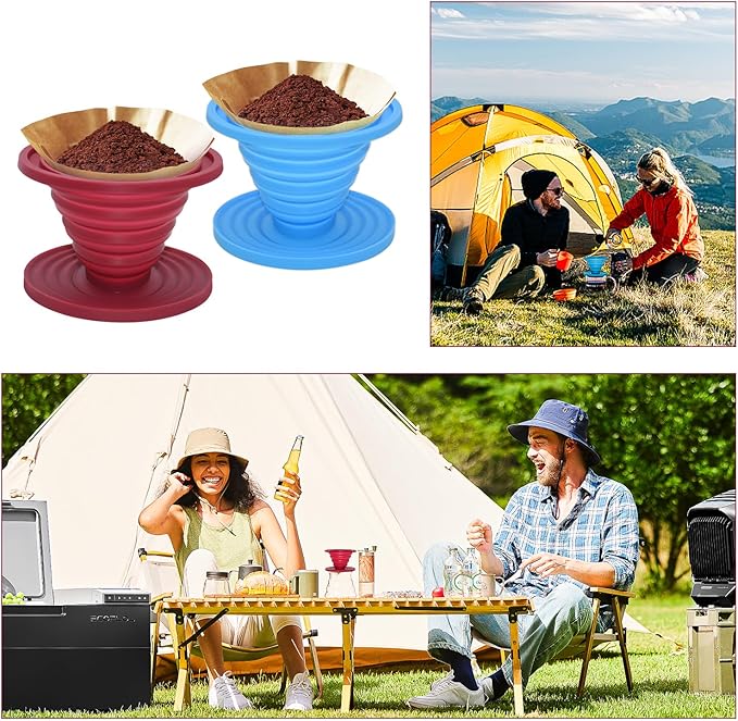 2 Pcs Collapsible Pour Over Coffee Dripper,Reusable Silicone Coffee Filter Holder,Food Grade Silicone,Suitable For Camping,Picnic,Party,Traveling,Office(Blue + Red)
