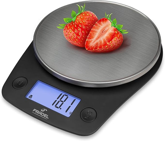 Fradel 0.1g Digital Kitchen Food Scale in Grams & Ounces - 11lb, for Cooking, Baking, Weight Loss - Round