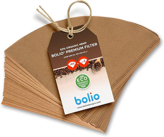 Premium Unbleached Hemp Paper Cone Coffee Filters – 100 Count - Compatible with All No.2 Size Pour Over coffee Drippers