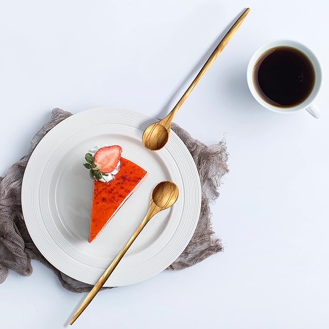 WONDERFUL 100% Natural Olive Wood Long Handle Spoons for Coffee, Tea, Milkshake Kitchen Stirring, Cocktail Stirrer; Mixing Honey Spoon, Chef Tasting Spoons(color box)