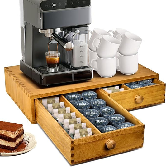 K Cup Storage Organizer,Wood Coffee Pod and Tea Bag Holder,Kcup Drawer Coffee Maker Stand,Home Kitchen Counter Holds Up to 30 Pods Capacity