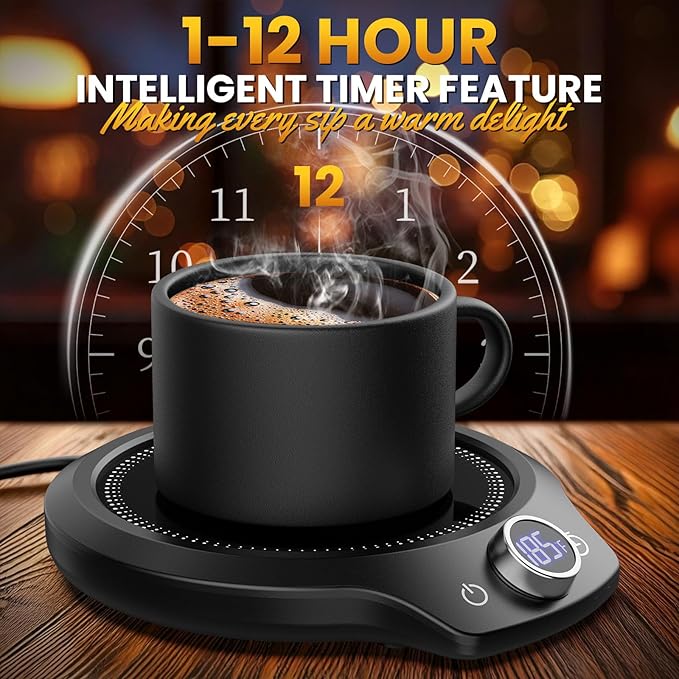 Fast Heating Mug Warmer - 4 Temp Settings & 1-12H Timer, Coffee Cup Warmer Plate for Desk Auto Shut Off, Ideal Beverage Warmer Gift for Coffee, Tea, Milk (Black)
