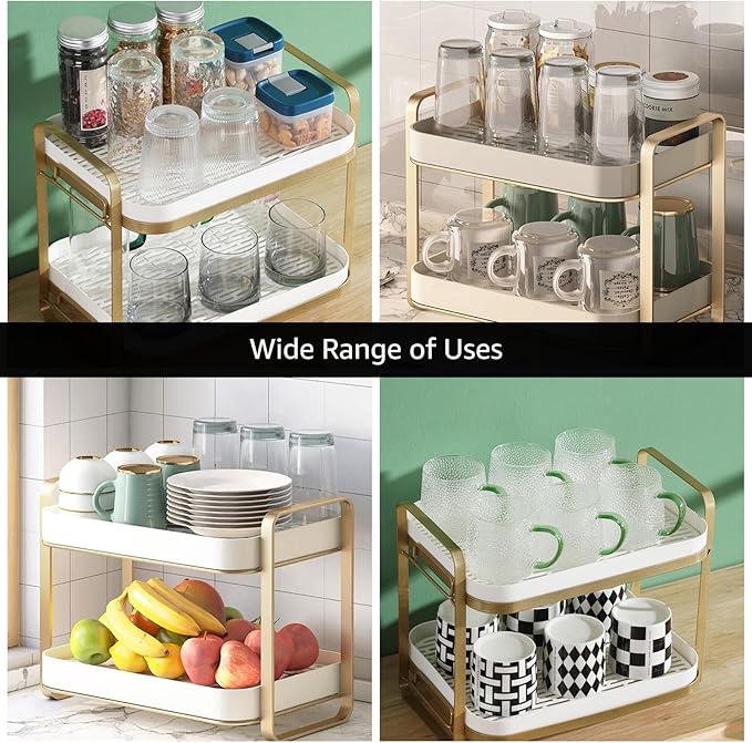 CYEAH 2-Tier Cups Mugs Drying Rack with Removable Drain Tray, Multi-Functional Storage Organizer Shelf, Kitchen Countertop Tray for Water Coffee Glass Cup Bowls Food and Seasoning Jar Holder