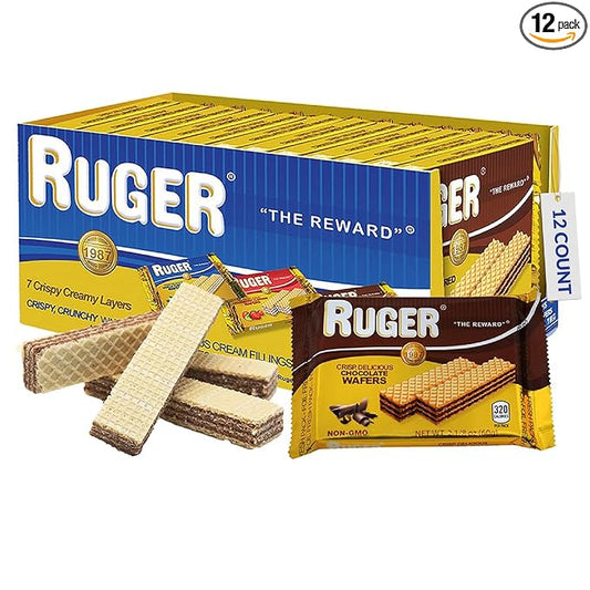 Ruger Wafers Austrian Chocolate Wafers, 2.125 Ounce (Pack of 12) - Crisp, Creamy, Delicious Chocolate Treats with Natural Ingredients and Extended Shelf Life, Perfect for Snacking, Desserts, and Anytime Indulgence